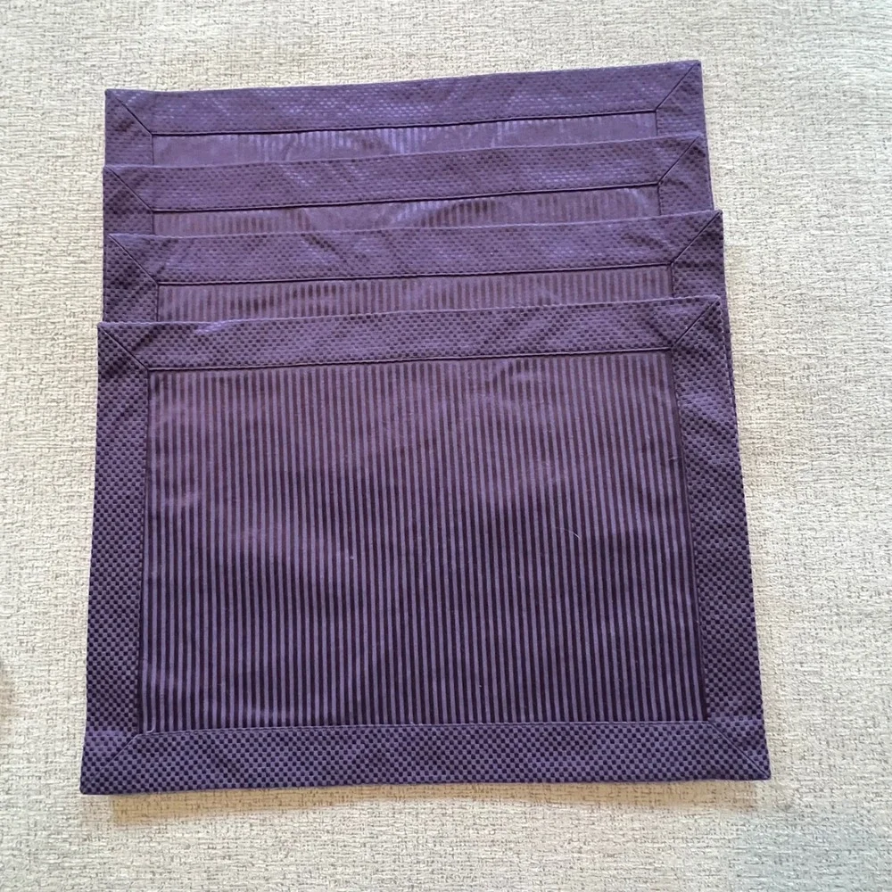 Purple Placemats Set of 4 Tonal Stripe Waffle Border Plum Eggplant‎ Rectangular